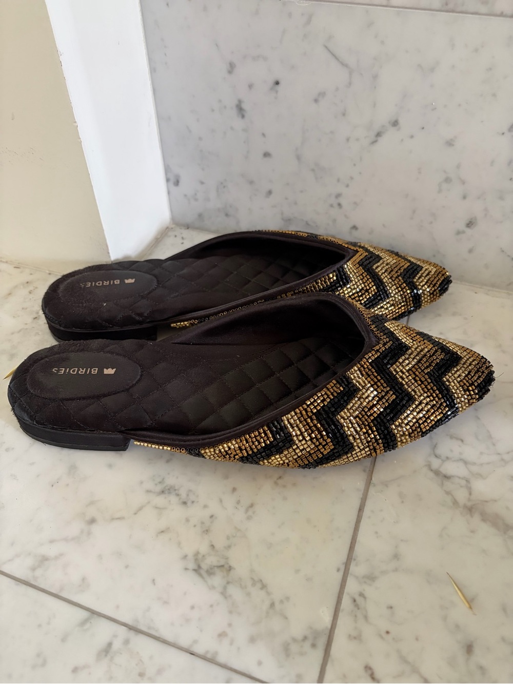 Gold & Black Beaded Pointed Mule - Picture 2 of 2